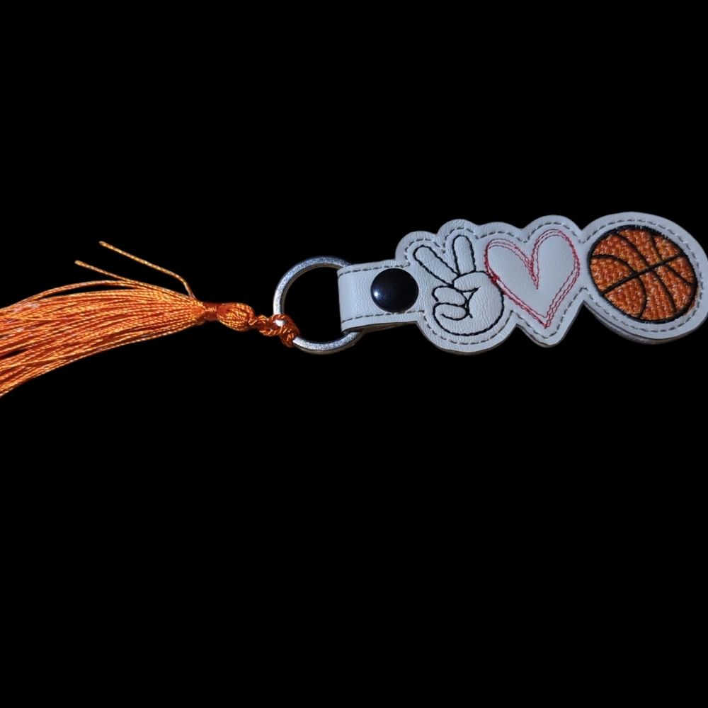 Peace Love Basketball Keychain with Tassel